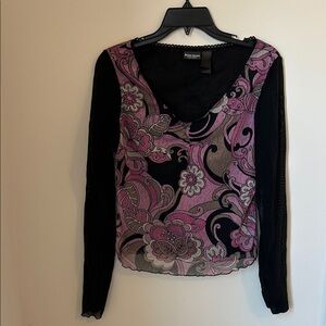 Bisou Bisou Purple and Black Patterned Blouse
